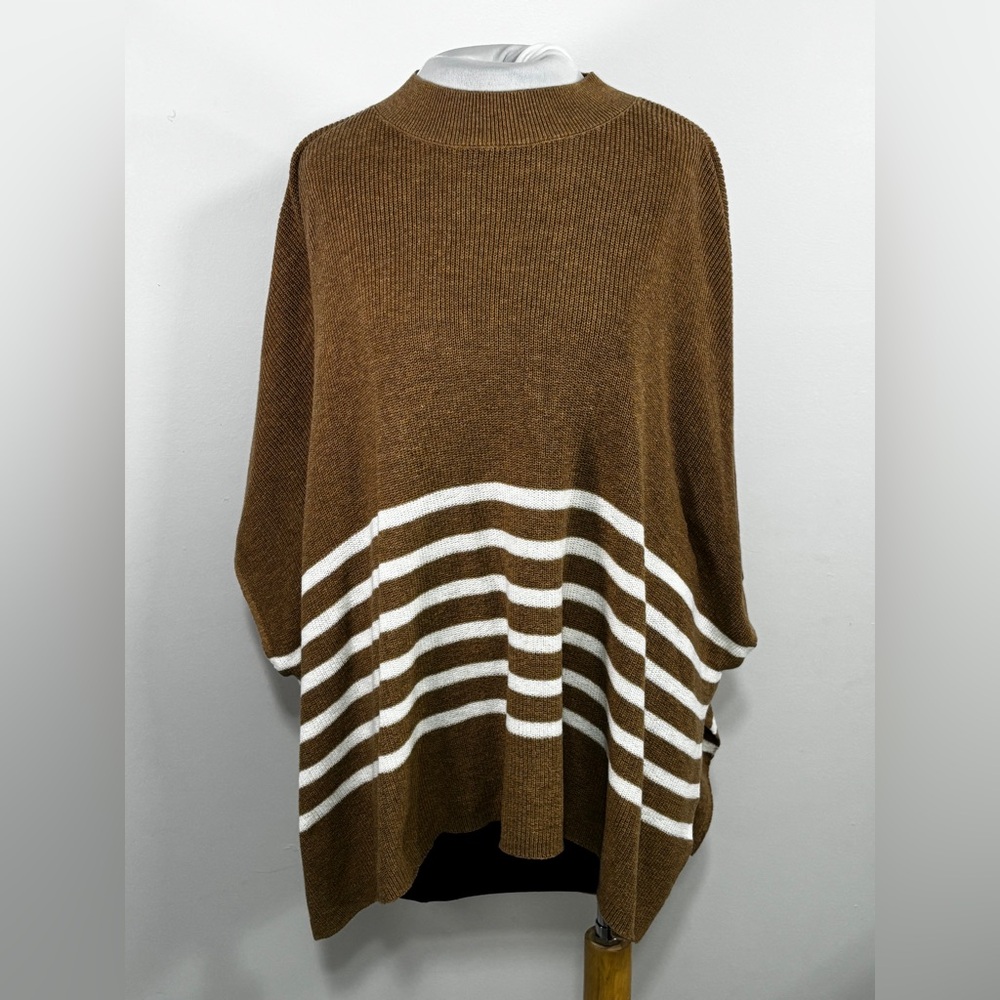 J Crew Sweater Womens One Size Poncho Striped Neutral Mock Neck Minimalist